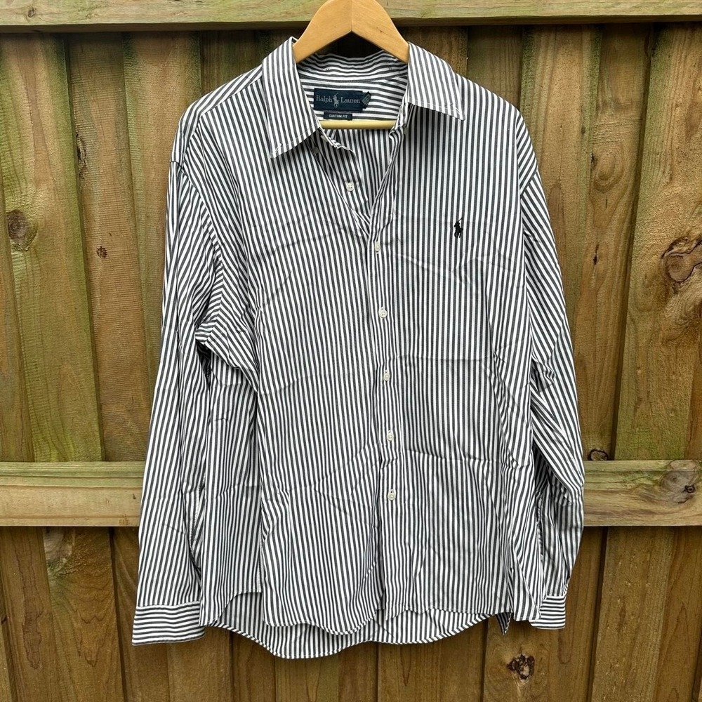 *SOLD* Ralph Lauren custom fit white and black striped button-up long sleeve Sz